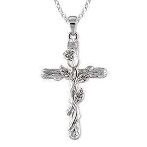 BRAND NEW Rose Cross Silver 925 Necklace